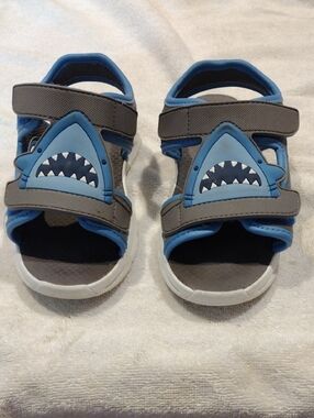 Carter's Boys Shark Sandals - Gray and Blue Adjustable Straps Light Up